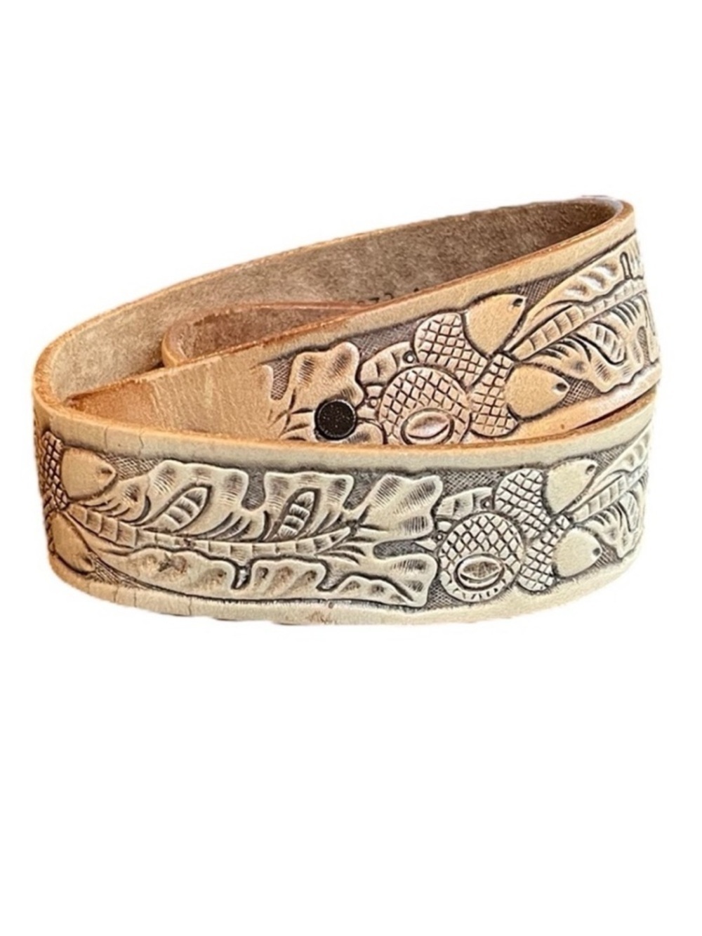 Justin Boots Tan Western Top Grain Leather Tooled Unisex Belt Light Tan Acorns